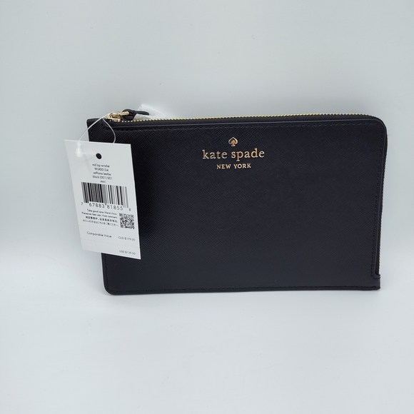 kate spade Handbags - NWT Kate Spade Saffiano Leather Medium Black Zipper Wallet Minimalist Design